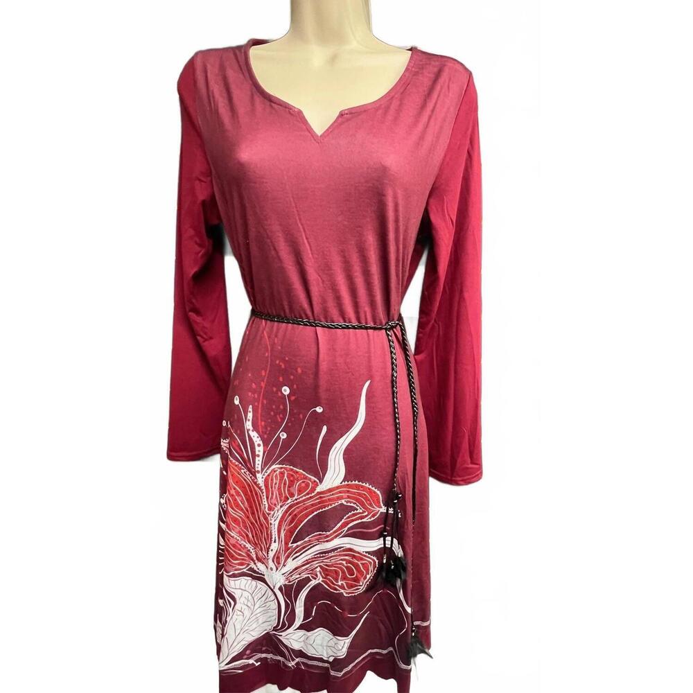 NEW MICHAEL K women's belted beauty jersey dress in rose wine